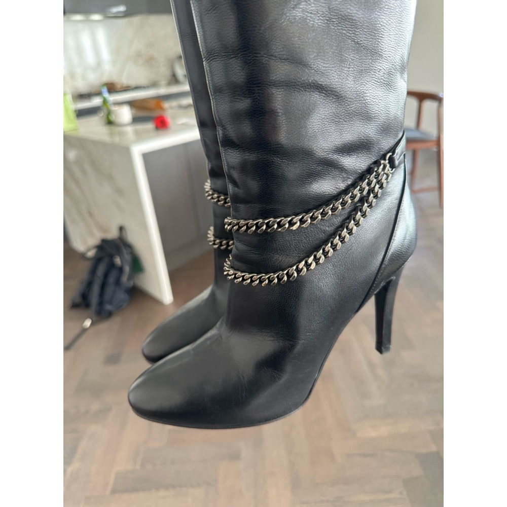Women's Saint Laurent Black Leather Boots Size 37.5 - Picture 6 of 14